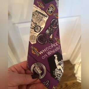 Nicole Miller Harley Davidson 100%silk purple and black hand sewn tie.